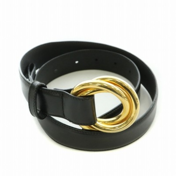 Salvatore Ferragamo Black Leather textured Belt with Gold Buckle - Picture 1 of 6